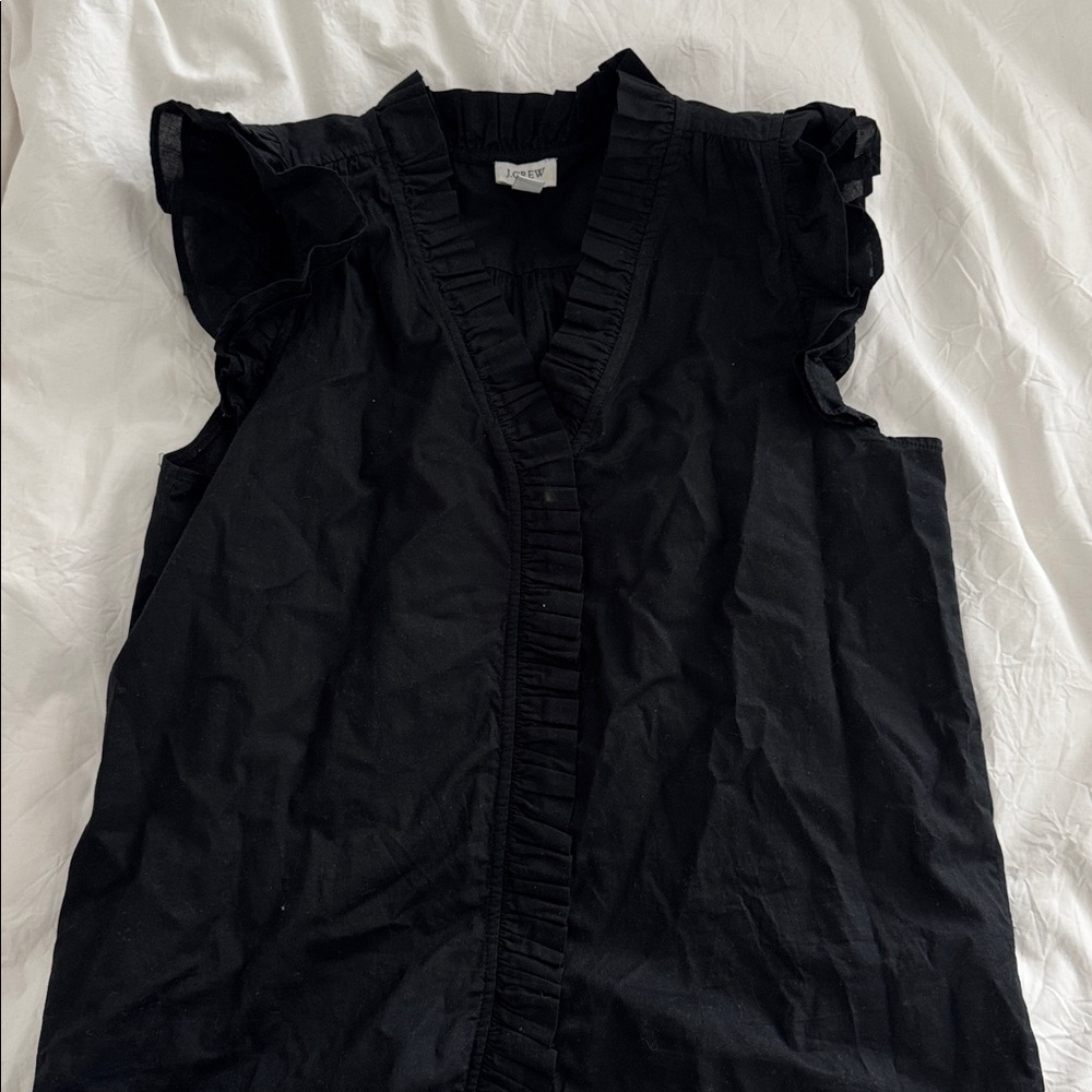 Black Ruffled Sleeveless Top
